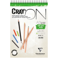 Скетчбук - блокнот 30л., А3 Clairefontaine 'Cray ON', на гребне, 160г/м2, мелкозерн.