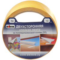 Клейкая лента упаковочная Unibob 50мм х10м, двусторонняя, полипропиленовая основа