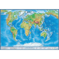 Настенная карта Атлас Принт Мир физическая, М-1:34 000 000, 100х70см