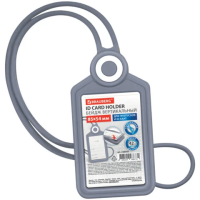 Бейдж вертикальный для пропуска и ID-карт, СИЛИКОНОВЫЙ, 85х54 мм, шнурок 42 см, серый, BRAUBERG, 238