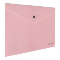 Папка-конверт с кнопкой BRAUBERG 'Pastel', А4, до 100 листов, непрозрачная, персиковая, 0,18 мм, 270