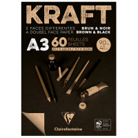 Скетчбук - блокнот 60л., А3, Clairefontaine 'Kraft', на склейке, 90г/м2, верже,черный/крафт