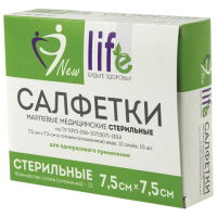 Салфетка марлевая стерильная NEW LIFE КОМПЛЕКТ 10 шт., 12 слоев, 7,5х7,5 см, плотность 36 (±2) г/м2,