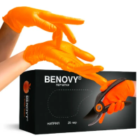 Перчатки нитриловые Benovy Nitrile Ultra Protection BS р.М, оранжевые, особопрочные, 25 пар