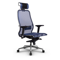 Кресло руководителя Метта Samurai S-3.041 MPES, ткань-сетка/экокожа, синяя, крестовина хром