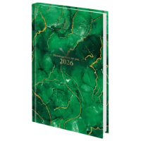 Ежедневник датированный 2026 145х215 мм, А5, STAFF, ламинированная обложка, 'Green Marble', 117315