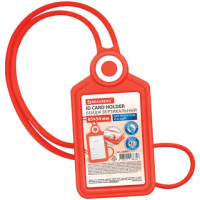 Бейдж вертикальный для пропуска и ID-карт, СИЛИКОНОВЫЙ, 85х54 мм, шнурок 42 см, красный, BRAUBERG, 2