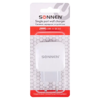 Зарядное устройство быстрое сетевое (220 В) SONNEN, порт USB, QC3.0, выходной ток 3 А, белое, 455506