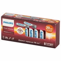 Батарейки алкалиновые 'мизинчиковые' КОМПЛЕКТ 20 шт., PHILIPS Power Alkaline, ААА (LR03, 15А), блист