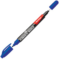 Маркер перманентный Berlingo синий, 0.5-1мм, пулевидный наконечник, двухсторонний