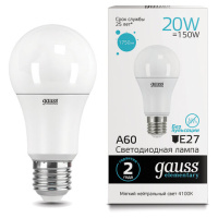 Лампа светодиодная GAUSS, 20(150)Вт, цоколь Е27, груша, нейтральный белый, 25000 ч, LED A60-20W-4100