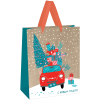 Пакет подарочный 26*32*12см MESHU 'New year', фольга, блестки, выборочный лак,  крафт