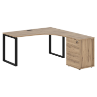 Стол эргономичный с тумбой EQCET 1518(R) Дуб Денвер светлый/Черный 1560х1880х750 EDIS