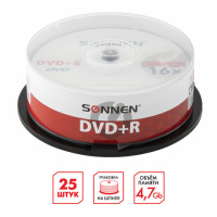 Диск DVD+R Sonnen 4.7Gb, 16x, Cake Box, 25шт/уп
