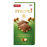 Шоколад Merci молочный c цельным лесным орехом, 100г