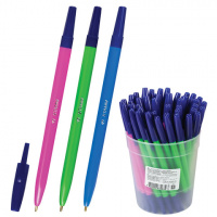 Шариковая ручка Стамм 049 синяя, 1мм, корпус ассорти флуоресц., РШ01