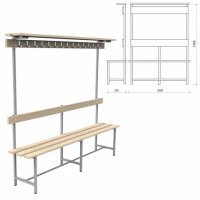 Скамья с вешалкой, спинкой и полкой 'СВТ 9', 1760х2000х395 мм, 14 крючков, каркас металлический серы