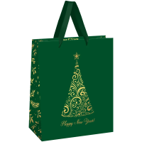 Пакет подарочный 26*32*12см MESHU 'Christmas tree',  фольга, матовая ламинация