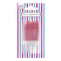 Свечи прямые Fiolento с держателем розовый-металлик, 10шт