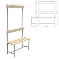 Скамья с вешалкой, спинкой 'СВТ 4', 1765х1000х395 мм, 6 крючков, дерево, металлокаркас