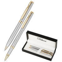 Набор Delucci 'Celeste': ручка шарик. 1мм и ручка-роллер, 0,6мм, синие, корпус сер./зол.,подарочная