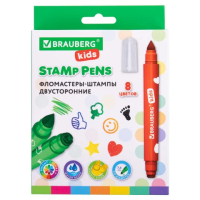 Фломастеры-штампы двусторонние 'FUNNY STAMPS', 8 цветов, BRAUBERG KIDS, картонная коробка с европодв