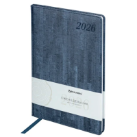 Еженедельник датированный 2026 БОЛЬШОЙ ФОРМАТ 210х297 мм, А4 BRAUBERG 'Wood', под кожу, синий, 11715