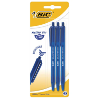 Ручки шариковые автоматические BIC 'Round Stic Clic', НАБОР 3 шт., СИНИЕ, линия письма 0,32 мм, блис