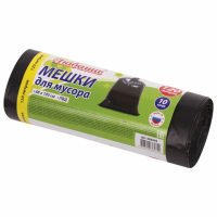 Мешки для мусора 120 л, черного цвета, в рулоне 10 шт., ПВД 25 мкм, 68х105 см, ЛЮБАША, 608094