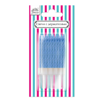 Свечи прямые Fiolento с держателем синий-металлик, 10шт