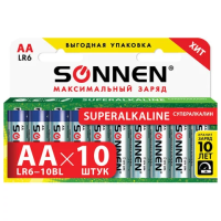 Батарейка Sonnen Super Alkaline AA LR06, 1.5В, алкалиновая, 10шт/уп