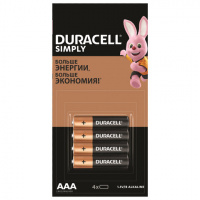 Батарейка Duracell Simply AAA LR03, алкалиновая, 4шт/уп