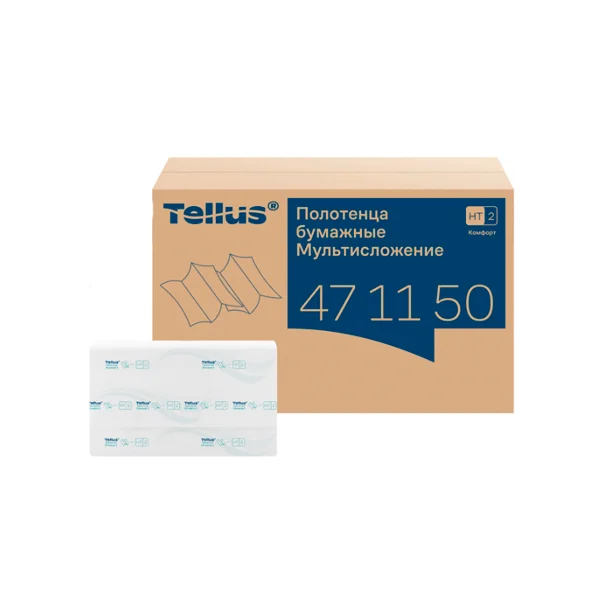 фото: Бумажные полотенца Tellus (tork) Multifold Комфорт H2, 2 слоя, Z-сложение, 190лист, белые, 471150