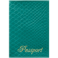 Обложка для паспорта Officespace Питон бирюзовая, натуральная кожа, с тиснением