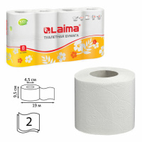 Туалетная бумага Laima без аромата белая, 2 слоя, 8 рулонов, 152 листа, 19м