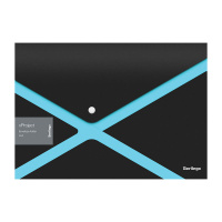 Папка-конверт на кнопке Berlingo 'xProject', черная/голубая, 300мкм