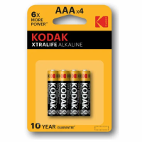 Батарейки алкалиновые 'мизинчиковые' КОМПЛЕКТ 4 шт., KODAK Xtralife Alkaline, ААА (LR03,15А), блистер, Б0014329
