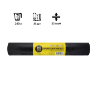 Мешки для мусора 240 л, черного цвета, в рулоне 25 шт., ПВД 30 мкм, 90x130 см, РОМАШКА 'ПРОФИ', ВР-0072