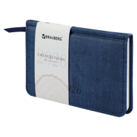 Еженедельник датированный 2026 МАЛЫЙ ФОРМАТ 95х155 мм, А6, BRAUBERG 'Wood', под кожу, синий, 117195