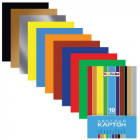 Цветной картон Hatber 10 цветов, А4, 10 листов, мелованный, Creative Set