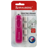 Ластик электрический BRAUBERG 'JET', питание от 2 батареек ААА, 8 сменных ластиков, розовый, 229617