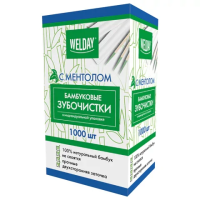 Зубочистки с ментолом бамбуковые 1000 шт. в индивидуальной упаковке, WELDAY (ВЭЛДЭЙ), 607569