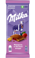 Шоколад Milka Миндаль-лесные ягоды молочный, 80г