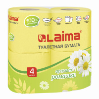 Туалетная бумага Laima ромашка, желтая, 2 слоя, 4 рулона, 152 листа, 19м