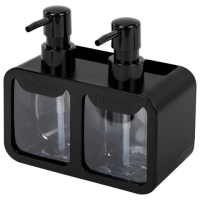 Дозатор DOUBLE для мыла/геля и моющего средства/шампуня, 2х350 мл, органайзер для губок и щеток, ЧЕР