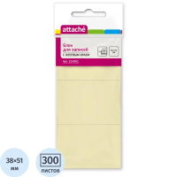 Блок для записей с клейким краем Attache желтый, 38х51мм, 3х100 листов