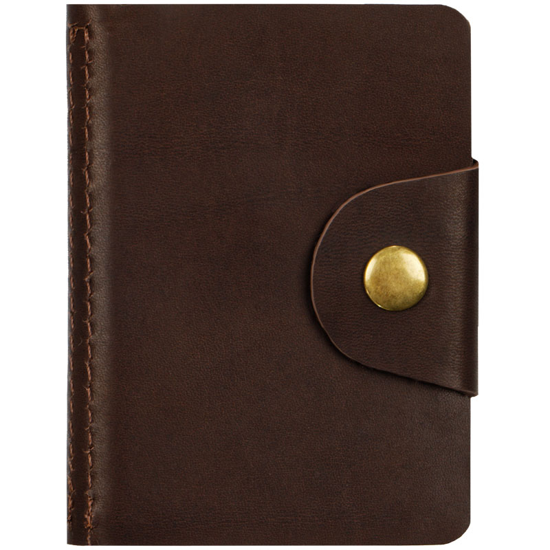 фото: Визитница карманная OfficeSpace на кнопке, 10*7см, 18 карманов, натуральная кожа, темно-коричневый