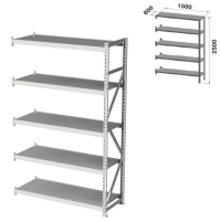 Стеллаж металлический (ПРИСТАВНАЯ СЕКЦИЯ) ПРАКТИК 'MS Pro', 2500х1500х600 мм, 5 полок (КОМПЛЕКТ)