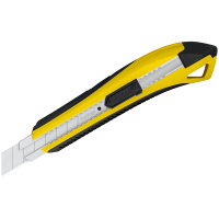 Нож канцелярский 18мм Berlingo 'Razzor 300', auto-lock, металл. направл., мягкие вставки, желтый, ев