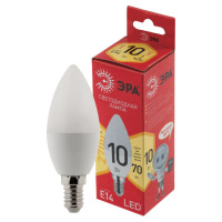 Лампа светодиодная ЭРА, 10(70)Вт, цоколь Е14, свеча, теплый белый, 25000 ч, LED B35-10W-2700-E14, Б0